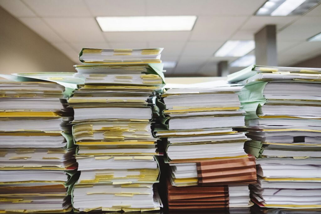 Piles of paperwork and documents